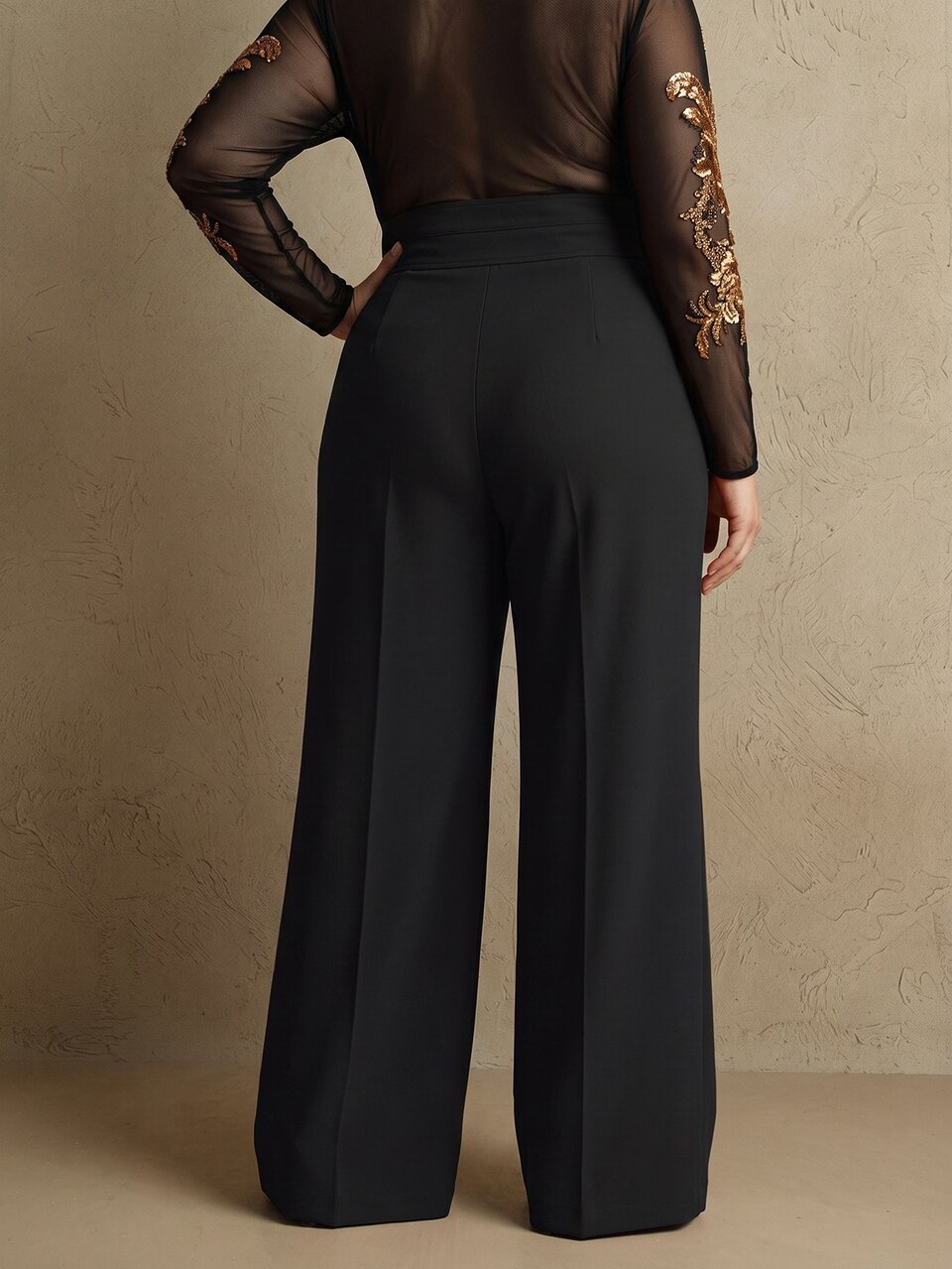 Anewsta Plus Urban Modern Elegant High Waist Flared Double Button Plus Size Women's Suit Pants New Year's Outfit Office Black Summer/Autumn