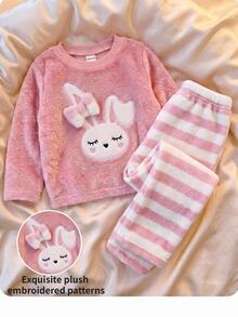 LMoss Kids 女嬰針織可愛兔子圖案條紋長袖休閒居家服 2件套 秋季 - 彩色 - 查看 5
