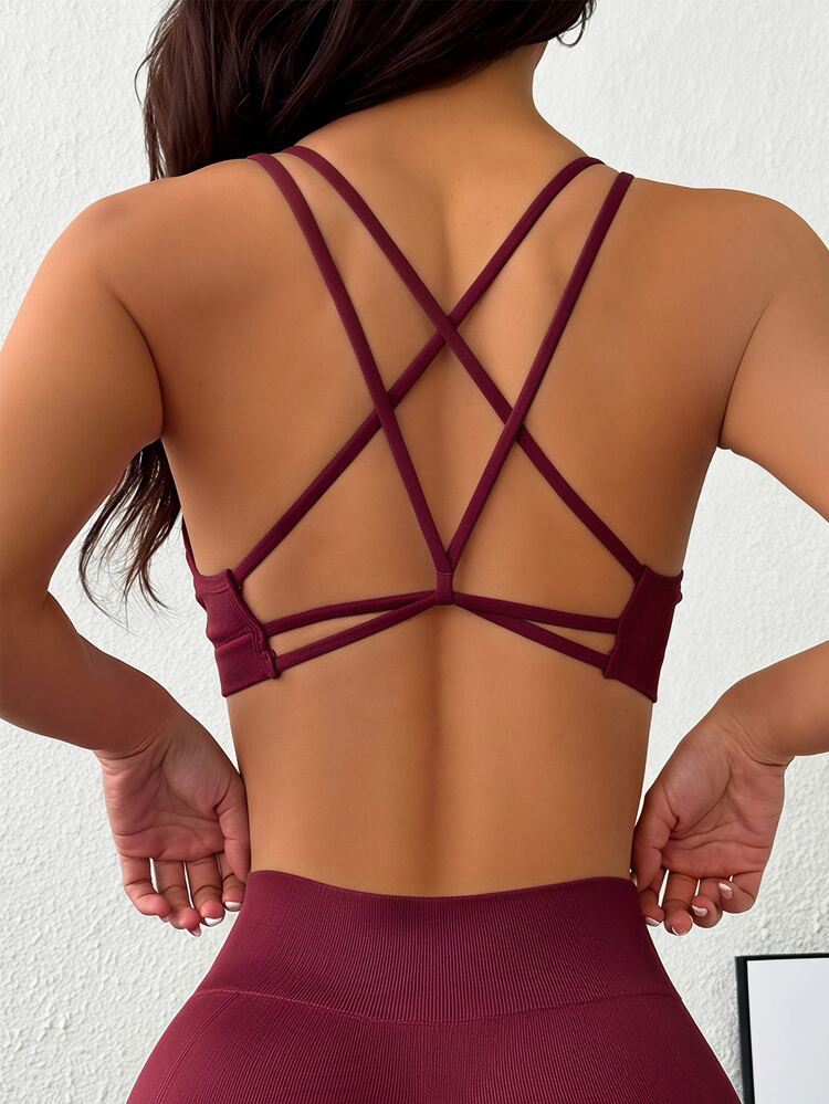 Slayform Slayform Women's Solid Color Seamless Sports Bra With Criss-Cross Back - Burgundy - View 9