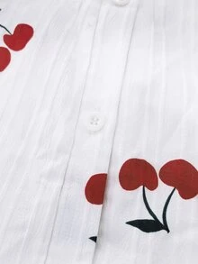 EMERY ROSE Kemeja Wanita Ukuran Besar Minimalis Elegan Gaya Peri Kasual Serbaguna Motif Ceri Cocok untuk Liburan Musim Gugur, Pernikahan, Tamu, Makan Siang, Liburan, Putih dan Hijau - MultiWarna - View 5