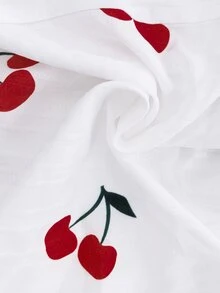 EMERY ROSE Kemeja Wanita Ukuran Besar Minimalis Elegan Gaya Peri Kasual Serbaguna Motif Ceri Cocok untuk Liburan Musim Gugur, Pernikahan, Tamu, Makan Siang, Liburan, Putih dan Hijau - MultiWarna - View 4