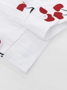 EMERY ROSE Kemeja Wanita Ukuran Besar Minimalis Elegan Gaya Peri Kasual Serbaguna Motif Ceri Cocok untuk Liburan Musim Gugur, Pernikahan, Tamu, Makan Siang, Liburan, Putih dan Hijau - MultiWarna - View 6