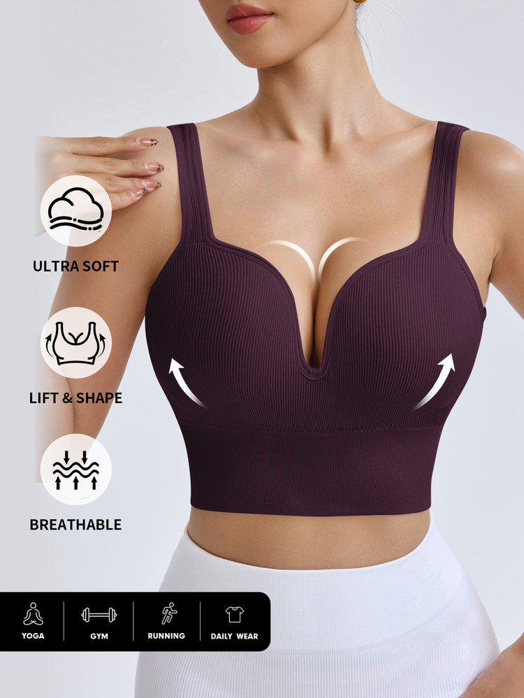 Slayform Slayform Seamless High Intensity Sports Racerback Bra,Dark Purple Summer Modest Activewear Pilates,High Support Sewn-In Molded Cups Workout Running For Women - Purple - View 3