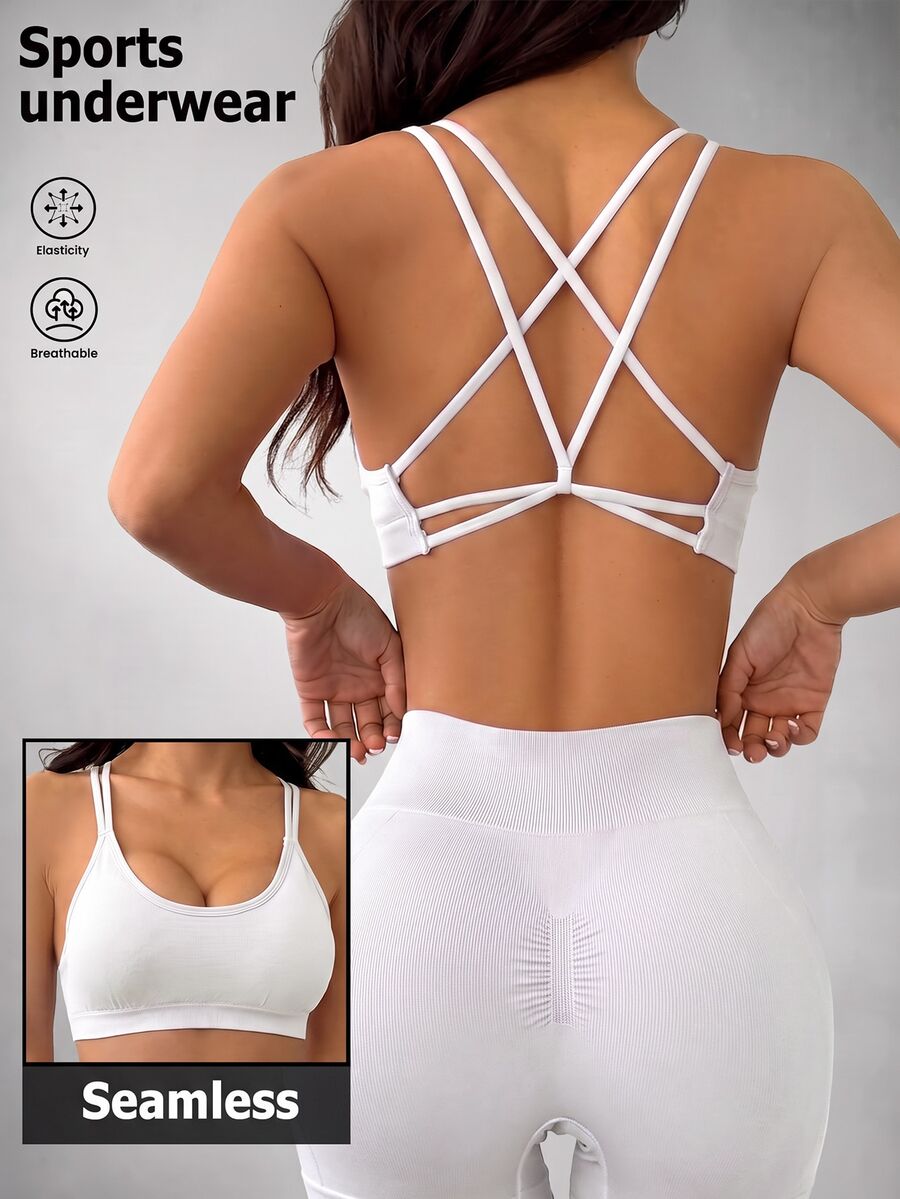 Slayform Slayform Solid Color Backless Seamless Sports Bra - White - View 1