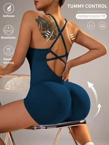 Slayform Slayform 女士瑜伽运动连体裤，夏季时尚 - 藏蓝色 - 查看 3