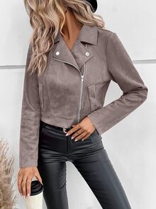 SHEIN LUNE Autumn Casual Versatile Cropped Jacket - Grey - View 5