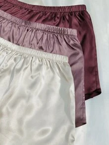 SilkySpell Conjunto de pijama de 3 piezas con top tipo camiseta y pantalones cortos lisos - Multicolor - Ver 3