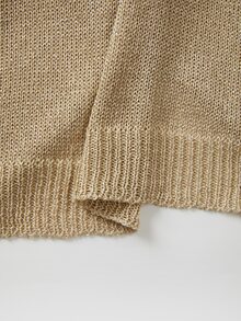 SHEIN Shimmery Knit Long Sleeve Top Features A Flattering Wrap V Neck. Side Ruching Creates Soft Folds And - Gold - View 5
