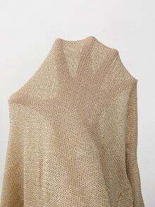 SHEIN Shimmery Knit Long Sleeve Top Features A Flattering Wrap V Neck. Side Ruching Creates Soft Folds And - Gold - View 8