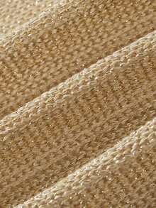 SHEIN Shimmery Knit Long Sleeve Top Features A Flattering Wrap V Neck. Side Ruching Creates Soft Folds And - Gold - View 7