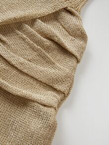 SHEIN Shimmery Knit Long Sleeve Top Features A Flattering Wrap V Neck. Side Ruching Creates Soft Folds And - Gold - View 4