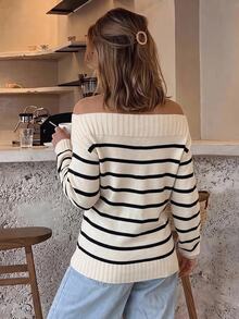 Serisse Women's Asymmetric Shoulder Colorblock Casual Versatile Daily Long Sleeve Sweater - Multicolor - View 2