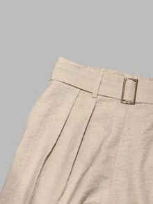 Balvessa French Vintage Textured Linen Lantern Wide Leg Pants For Women, High Waist With Belt, Cuffed Ankle Cropped Casual Pants - Apricot - View 6
