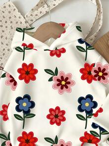 1pc Baby Girls Cute Floral Print Fleece Hooded Long Sleeve Pullover Sweatshirt, Suitable For Autumn/Winter - Multicolor - View 3