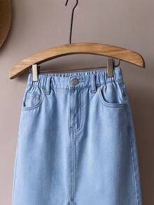 PrepCrw Young Girl Casual Basic Blue Denim Skirt, Spring And Summer Boho Skirt - View 4