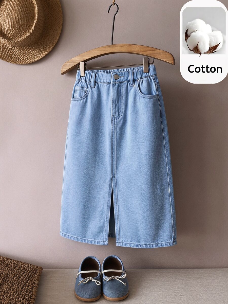 PrepCrw Young Girl Casual Basic Blue Denim Skirt, Spring And Summer Boho Skirt - View 1