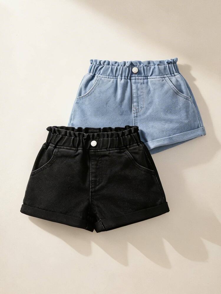 Maija Kids Maija Kids 2入組年輕女孩黑色和藍色牛仔短褲套裝 - 淺色水洗藍 - 查看 2