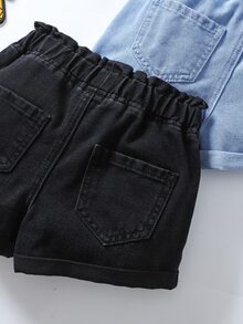 Maija Kids Maija Kids 2入組年輕女孩黑色和藍色牛仔短褲套裝 - 淺色水洗藍 - 查看 3