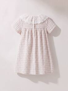 Maija Kids Maija Kids 1件装 女童优雅刺绣领宽松格子娃娃裙，适合外出、聚会、节日、春夏季节穿着 - 彩色 - 查看 3