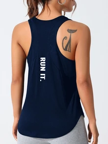 SHEIN Sports 女款字母印花休閒健身運動背心 - 藏蓝色 - 查看 6