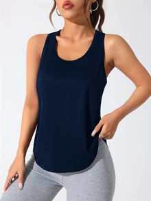 SHEIN Sports 女款字母印花休閒健身運動背心 - 藏蓝色 - 查看 2
