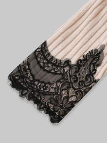 Lacomfia Plus Size Women's Contrast Lace Hem Long Sleeve Top And Pants Casual 2 Pieces Set - Apricot - View 6