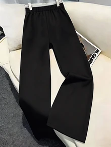 GlowEve CURVE Plus Size Women's Versatile Elegant Spliced Lace Long Pants - Black - View 2