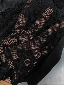 GlowEve CURVE Plus Size Women's Versatile Elegant Spliced Lace Long Pants - Black - View 3
