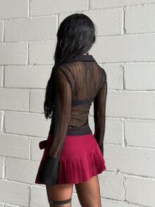 StreetHx Semi-Sheer Sexy Goth Long Sleeve Black Shirt Halloween Night Out Summer - Black - View 2