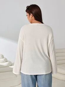 Solflare Plus Size Women's Solid Color Casual Versatile Long Sleeve T-Shirt For Daily Wear Fall - Beige - View 3