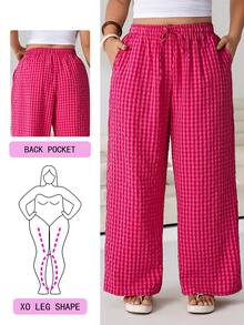 Solflare Plus Size Women's Plaid Drawstring Waist Casual Versatile Wide Leg Pants For Daily Wear - Multicolor - View 8