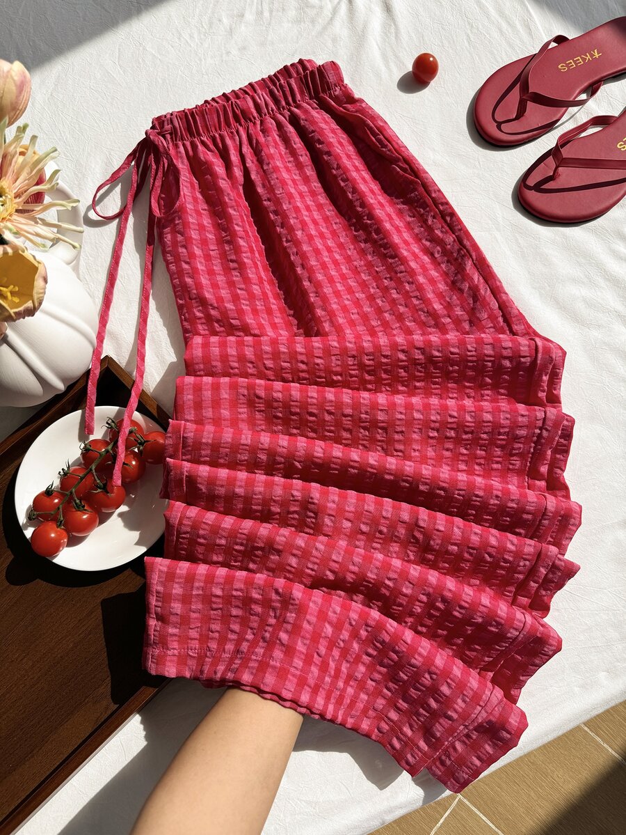 Solflare Plus Size Women's Plaid Drawstring Waist Casual Versatile Wide Leg Pants For Daily Wear - Multicolor - View 1