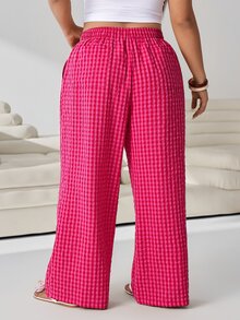 Solflare Plus Size Women's Plaid Drawstring Waist Casual Versatile Wide Leg Pants For Daily Wear - Multicolor - View 2