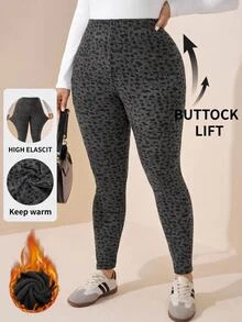 Comfylo Plus Size Fashion Leopard Print Fitted Leggings Formal Homewear Black Summer Casual Sexy - Multicolor - View 10