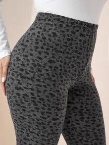 Comfylo Plus Size Fashion Leopard Print Fitted Leggings Formal Homewear Black Summer Casual Sexy - Multicolor - View 4