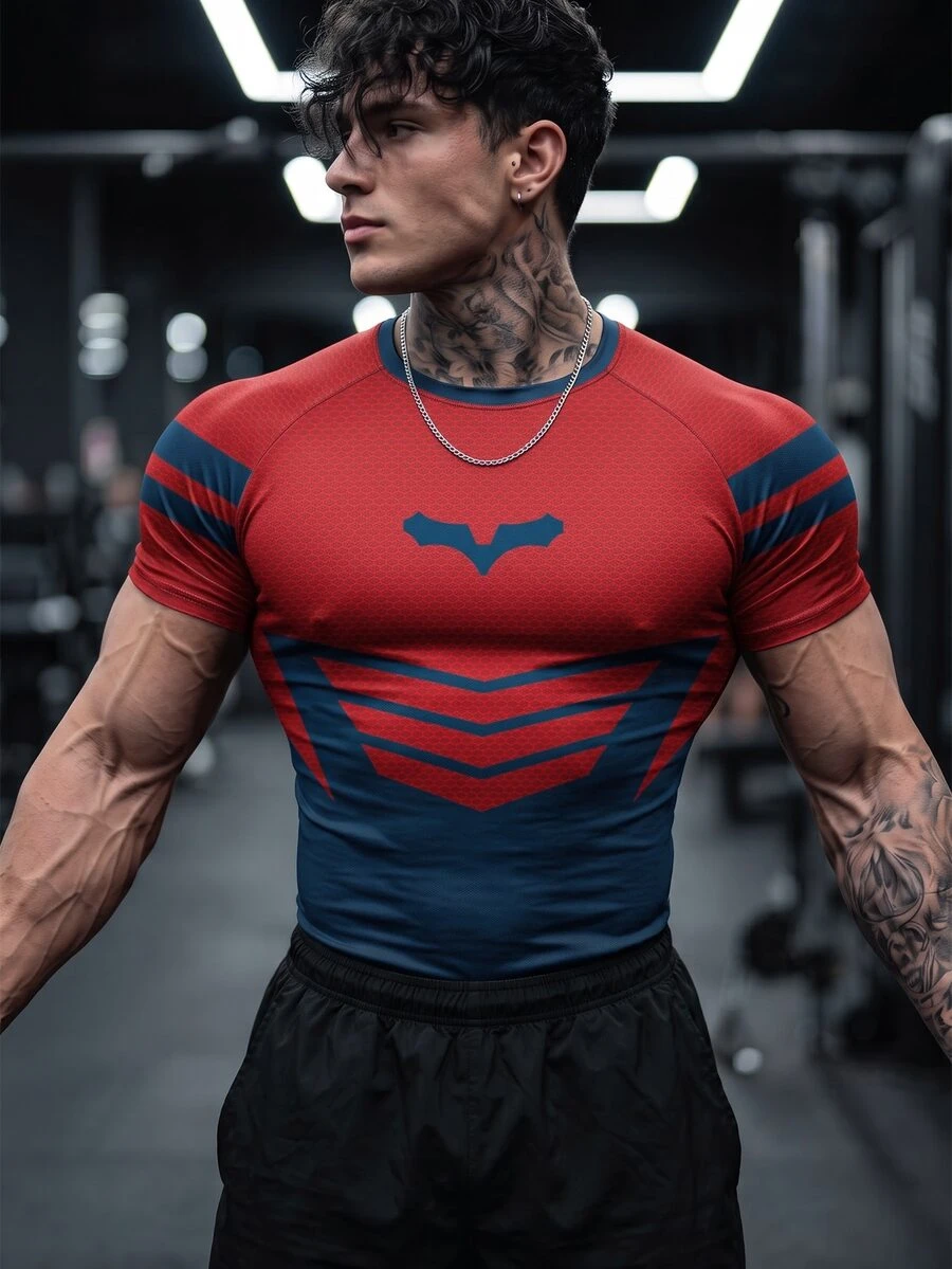 GymBeat Men's Colorblock Patchwork Slim Fit Short Sleeve Sports T-Shirt Workout Gym Navy Blue Summer Athletic Athleisure - Multicolor - View 1