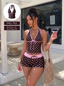 Elavelle Multicolor Polka Dot Halter Tankini Set With Tie Detail And Short Shorts - Multicolor - View 2