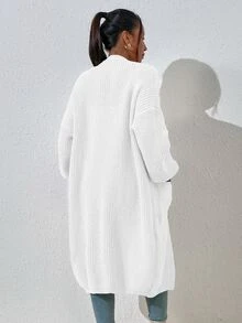 SHEIN Dual Pocket Drop Shoulder Duster Cardigan,Long Sleeve Tops Fall Winter Cloth For Women - White - View 2