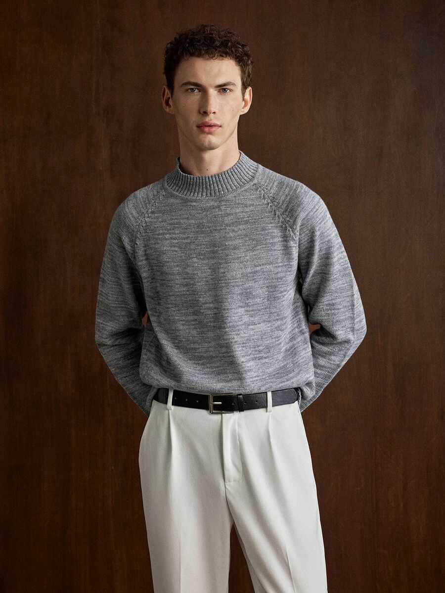 Manfinity CityGents Old Money Basic Men's Casual Solid Color Round Neck Drop Shoulder Long Sleeve Sweater, Autumn Office Business Birthday Business Light Grey Grey - Multicolor - View 1
