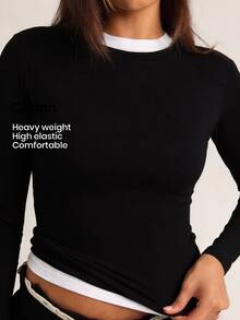 YARNWELL Women's Summer Casual Coffee Color Versatile Long Sleeve Top, Elegant Elegant Top, Soft Atmosphere Daily All-Match, Commute Casual Slim Fit Women's Top, - Black - View 3