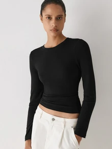 YARNWELL Women's Summer Casual Coffee Color Versatile Long Sleeve Top, Elegant Elegant Top, Soft Atmosphere Daily All-Match, Commute Casual Slim Fit Women's Top, - Black - View 8