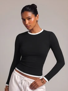 YARNWELL Women's Summer Casual Coffee Color Versatile Long Sleeve Top, Elegant Elegant Top, Soft Atmosphere Daily All-Match, Commute Casual Slim Fit Women's Top, - Black - View 9