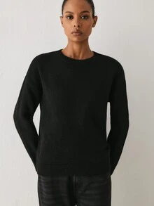 YARNWELL Women's Solid Color Casual Versatile Daily Wear Long Sleeve Sweater - Black - View 7