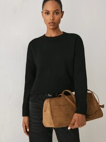 YARNWELL Women's Solid Color Casual Versatile Daily Wear Long Sleeve Sweater - Black - View 4