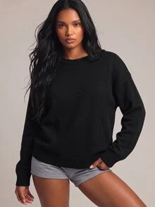 YARNWELL Women's Solid Color Casual Versatile Daily Wear Long Sleeve Sweater - Black - View 9