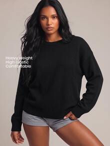 YARNWELL Women's Solid Color Casual Versatile Daily Wear Long Sleeve Sweater - Black - View 1