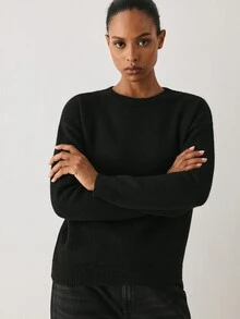 YARNWELL Women's Solid Color Casual Versatile Daily Wear Long Sleeve Sweater - Black - View 6