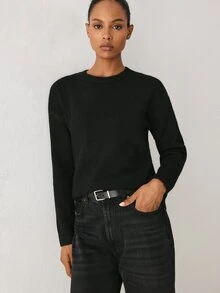 YARNWELL Women's Solid Color Casual Versatile Daily Wear Long Sleeve Sweater - Black - View 8