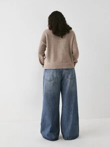 YARNWELL 大尺碼女款休閒百搭毛衣，秋冬款 - 卡其色 - 查看 3