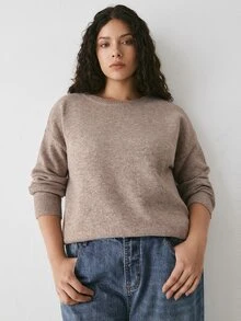 YARNWELL 大尺碼女款休閒百搭毛衣，秋冬款 - 卡其色 - 查看 6